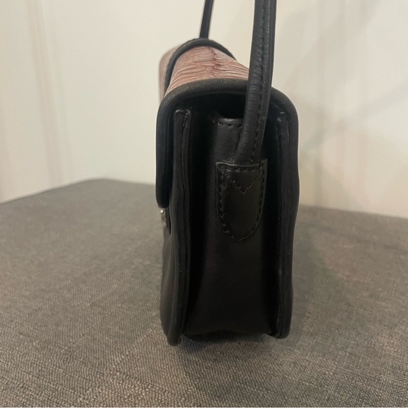 BRIGHTON Brown Croc Embossed and Black Leather Small Flap Crossbody - Picture 3 of 11